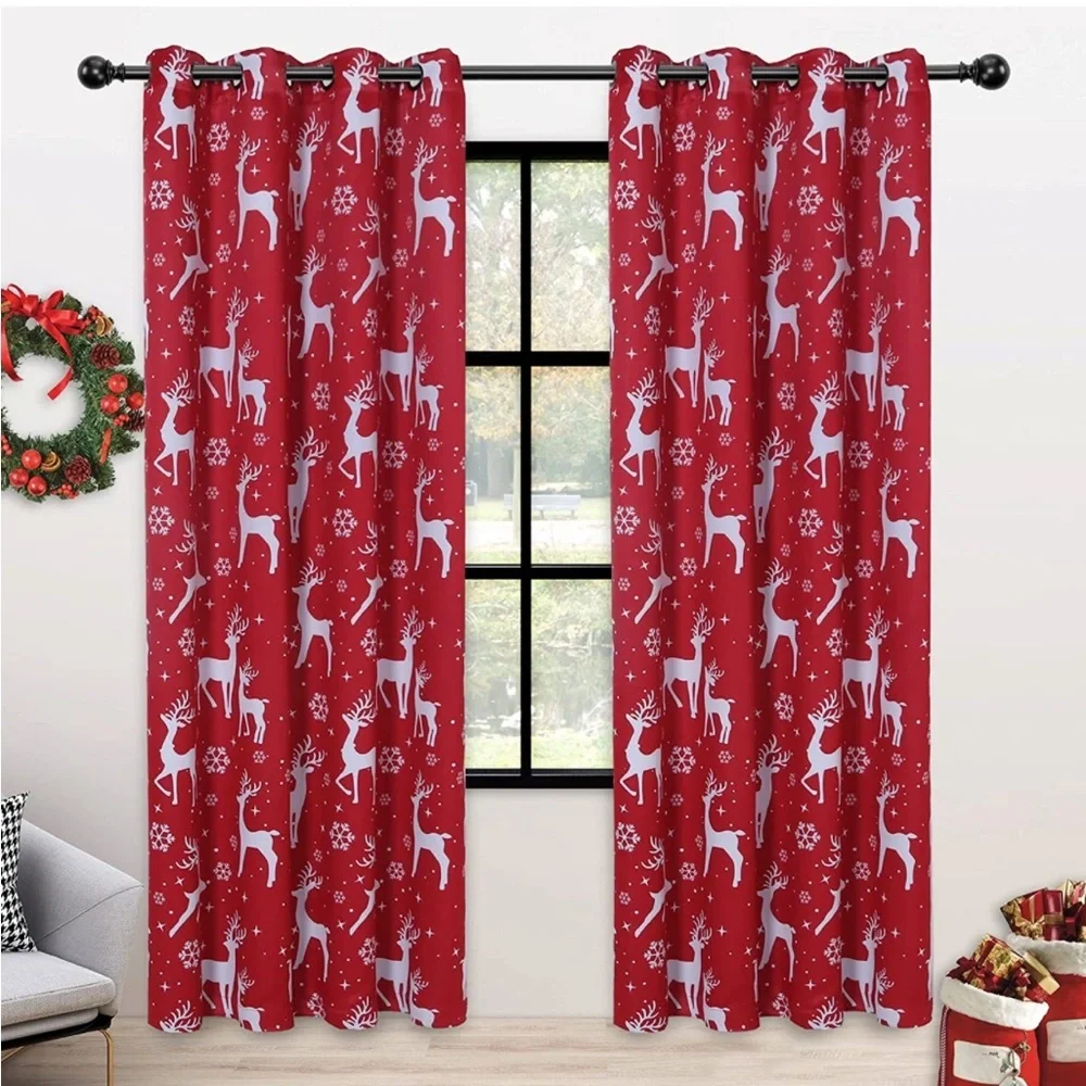 Deer Printed Christmas Curtains 52”Wx84”L Set of 2 panels